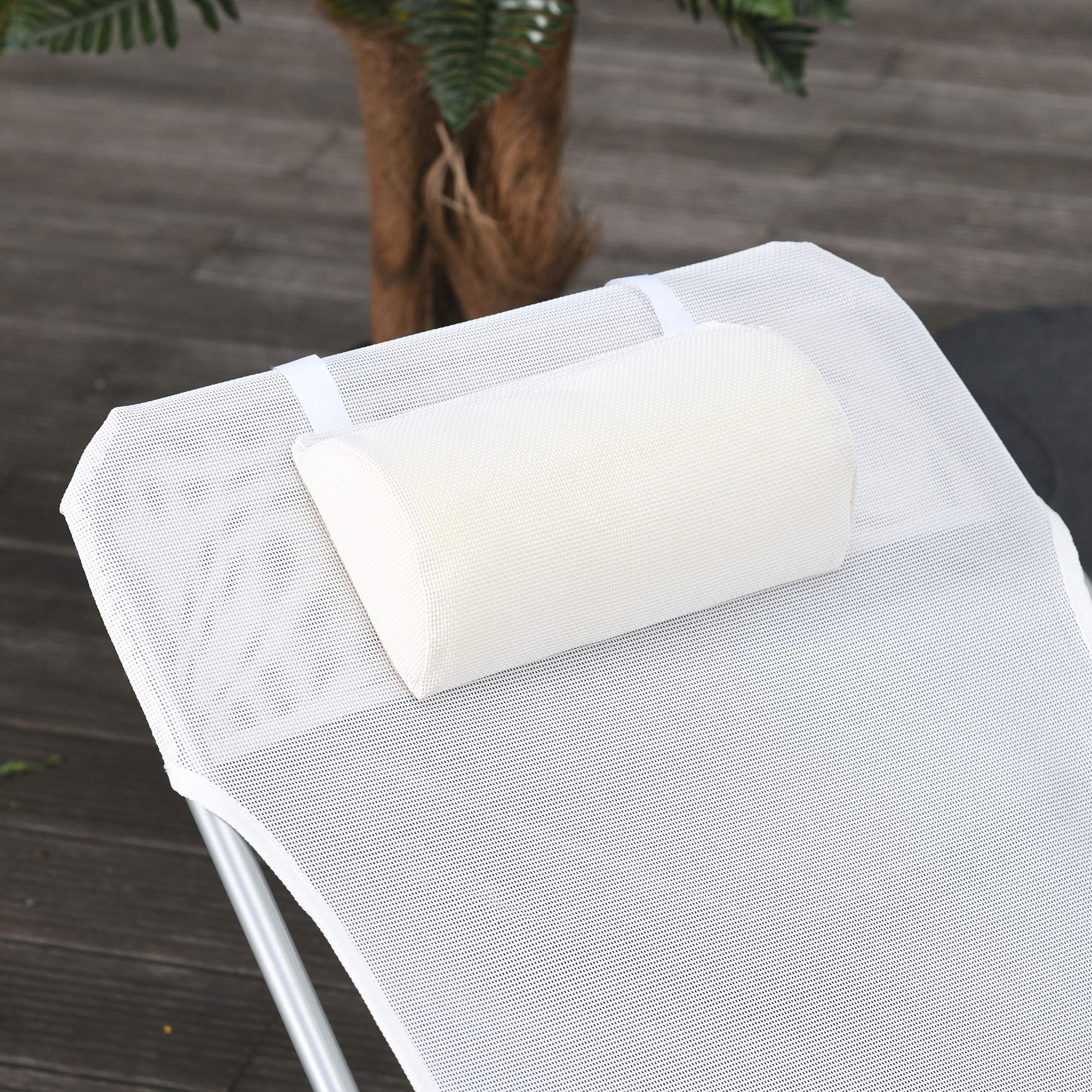 Outsunny Lettino Prendisole Pieghevole con Schienale Reclinabile su 5 Livelli e Poggiatesta, Sdraio da Giardino con Seduta Traspirante in Texteline, per Spiaggia Piscina Giardino, 182x56x28 cm, Crema