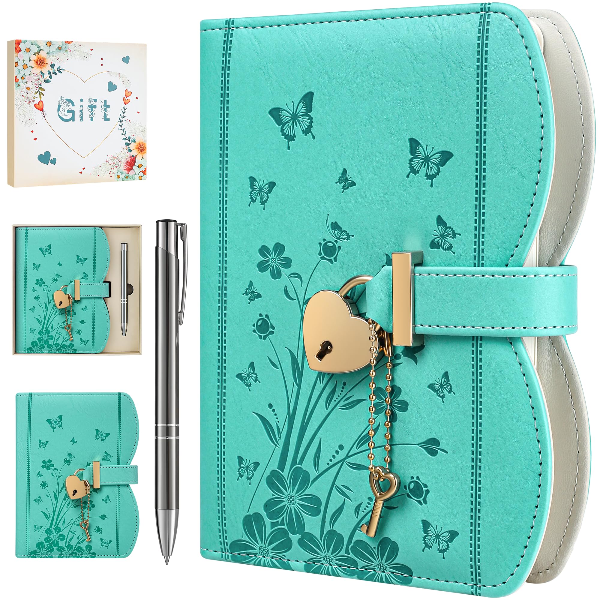 HwxBen Diary with Lock and Keys for Girls and Women, Ideas with Gift Box and Pen and Bookmark, Journal for Women with 244 Pages, B6 Refillable Notebook with Lock for Writing, Cyan