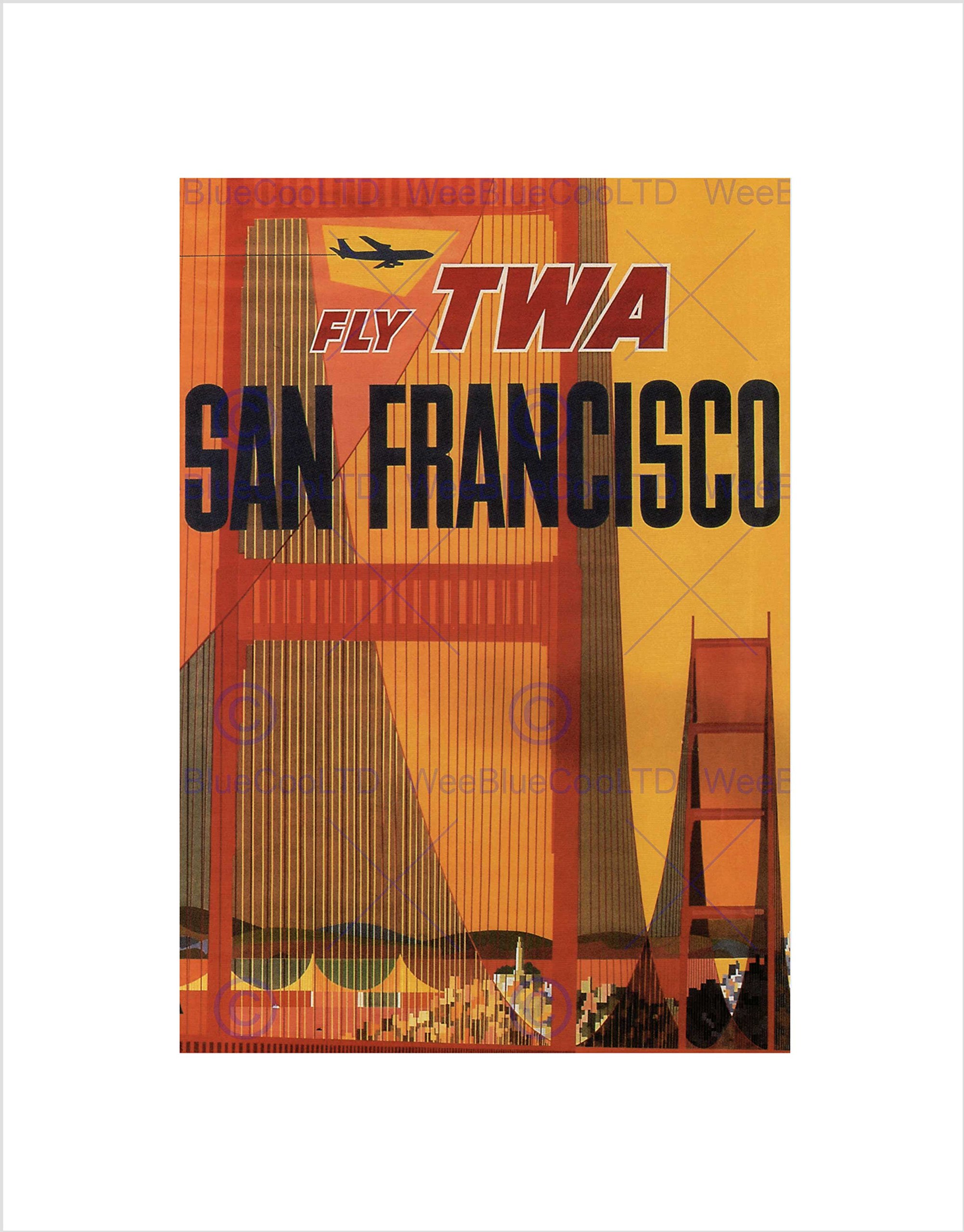 Wee Blue Coo Travel Tourism Golden Gate San Francisco USA Wall Art Print