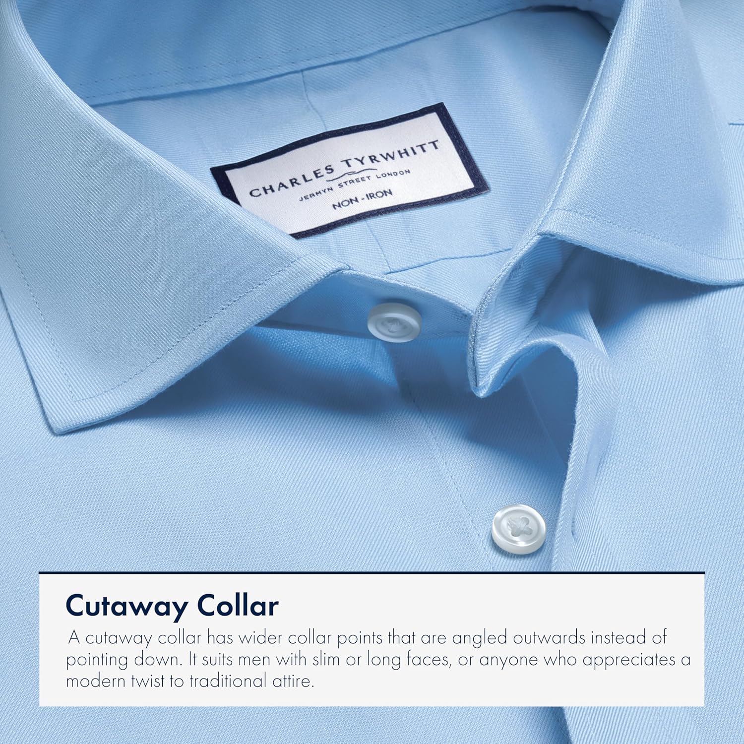 Charles Tyrwhitt Shirts for Men – Sky Blue Twill Non-Iron Formal Dress Shirt – Long Sleeve Cotton Shirt - Image 5