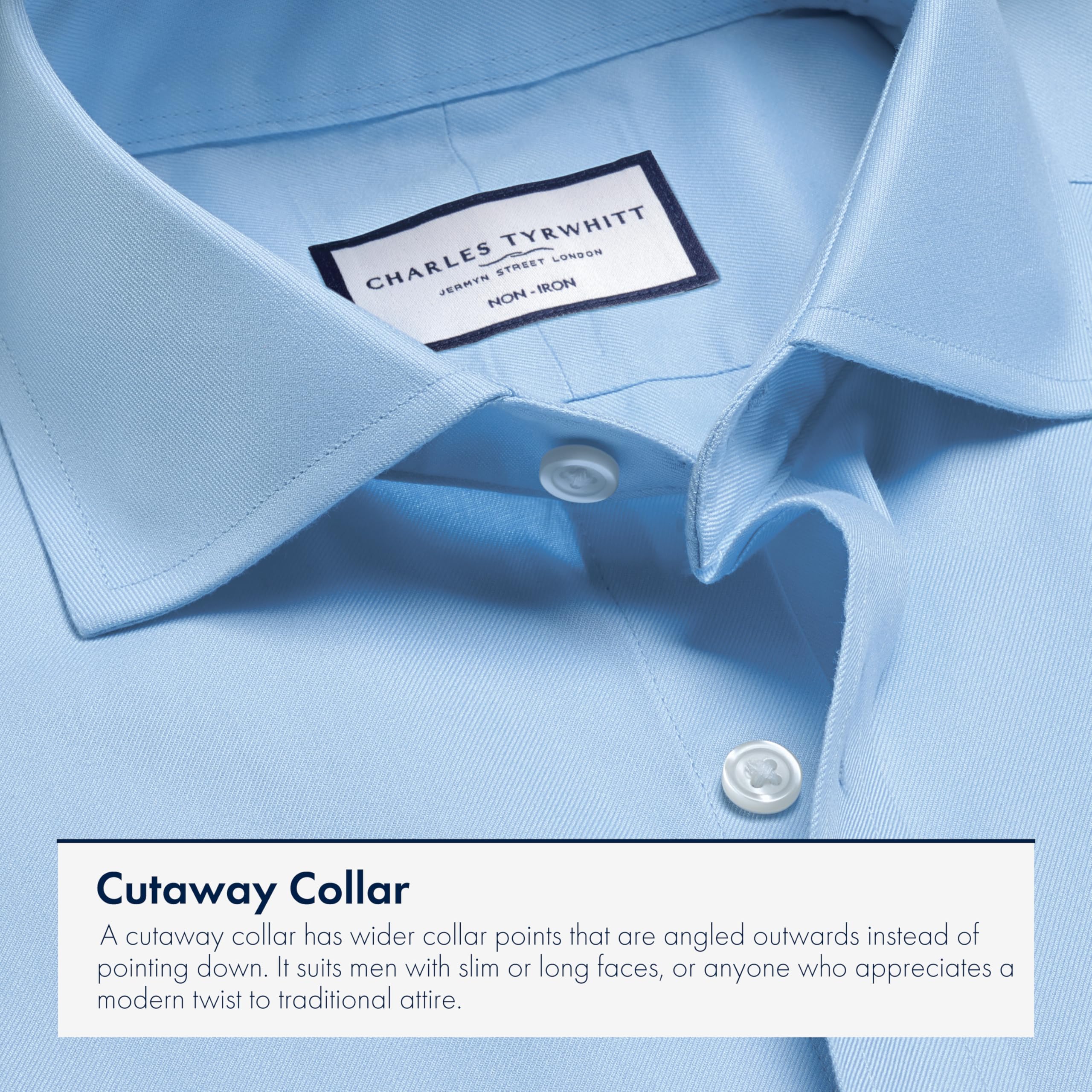 Charles Tyrwhitt Shirts for Men - Non Iron with 100% Cotton Twill - Work, Business & Weddings - Slim Fit Cutaway Collar