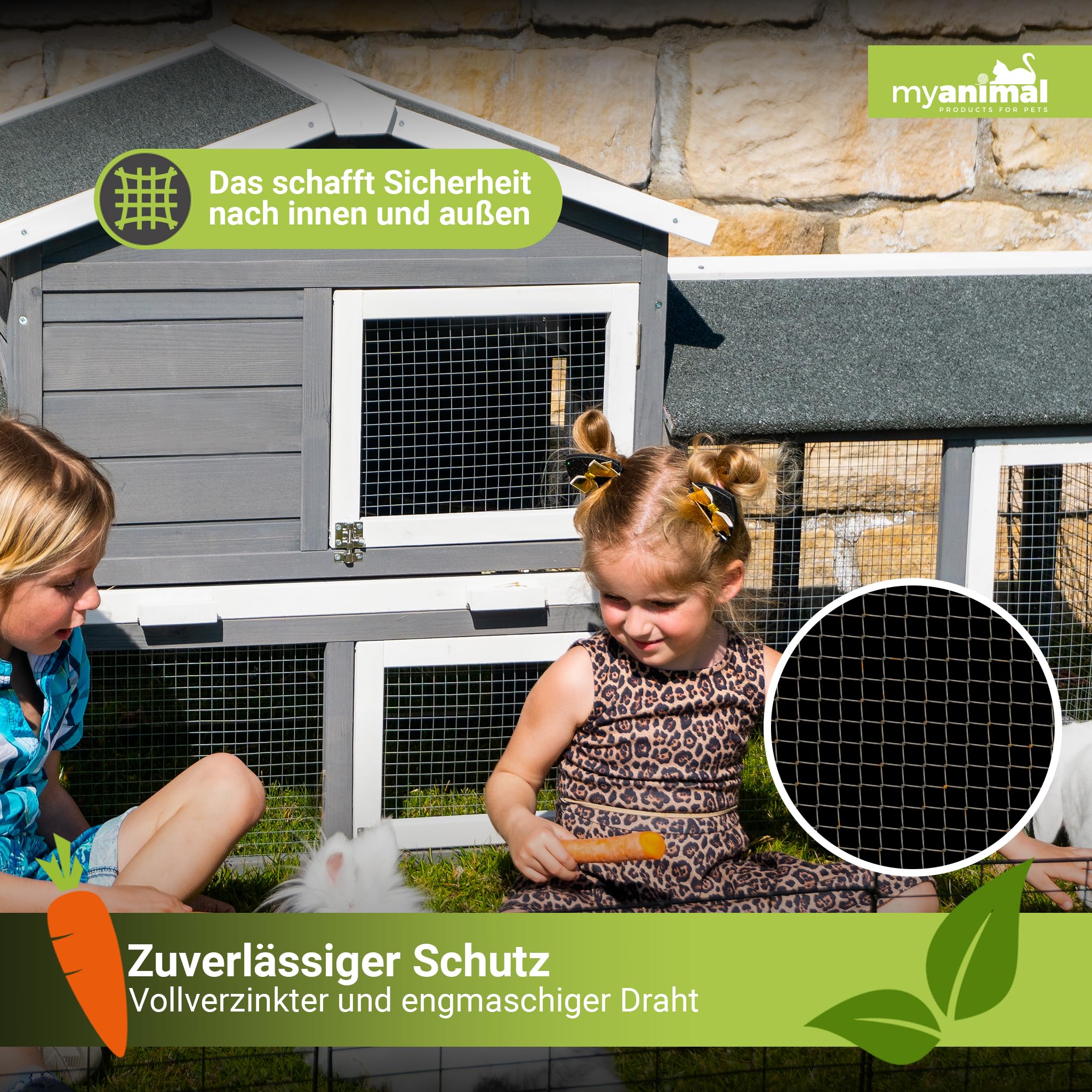 Miweba MyAnimal Hasenstall MH-03 | Kaninchenstall mit Freilaufgehege - Hasenkäfig - Kleintierkäfig - Holz imprägniert - Kaninchenkäfig Winterfest - Kleintiergehege - Käfig - Hasenhaus (Grau/Weiß)