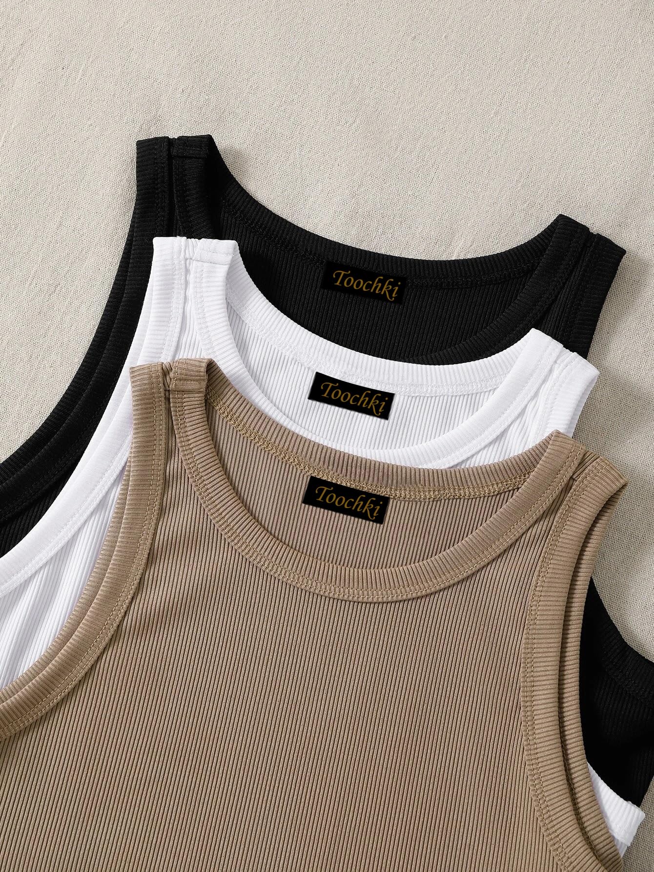 Toochki Top para mujer | Tops cortos de elastano | negro, blanco, beige, gris, corto, occidental, paquete de 3 unidades