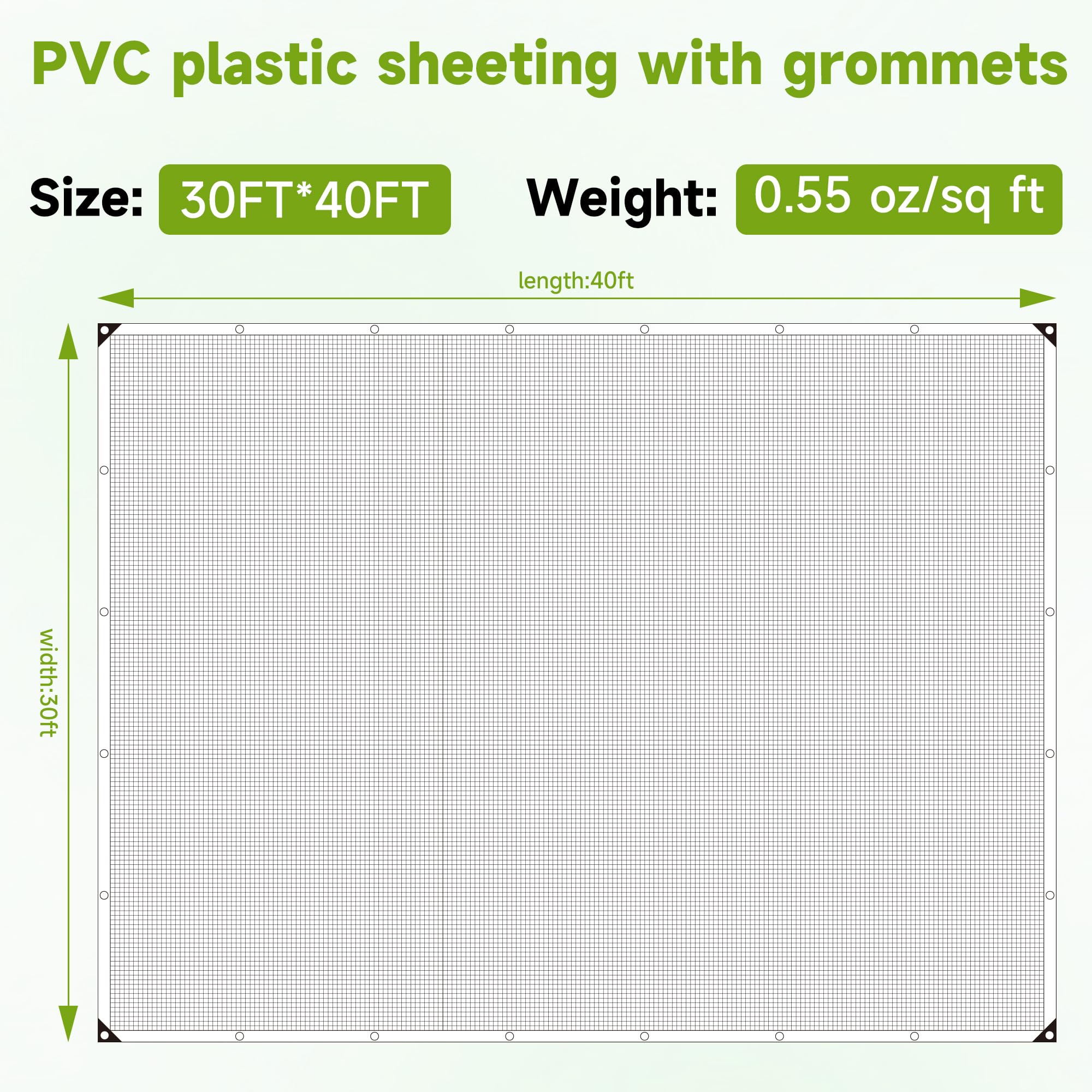 Cubierta de invernadero de 30 pies x 40 pies, lona de plástico transparente, lona impermeable resistente de 16 mm con resistencia a los rayos UV y ojales, toldo de lona transparente para jardinería
