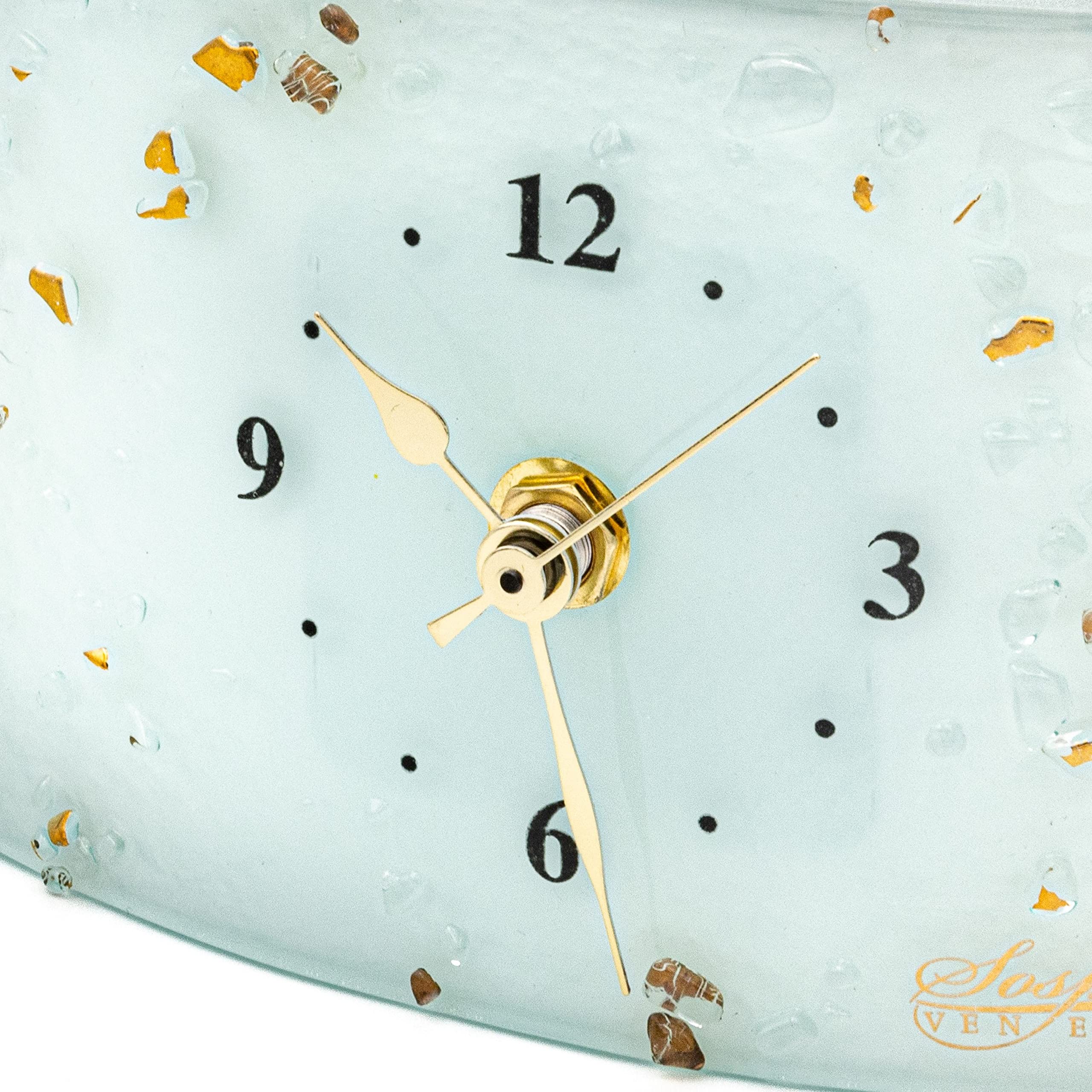 Orologio Da Tavolo Vetro Murano Sospiri Venezia - Meccanismo Silenzioso, Floreale Oro, 30x10cm - Foto 7