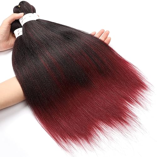 Miniatura 6 de Extensiones de cabello trenzado preestiradas de color negro degradado a borgoña, cabello trenzado de ganchillo profesional de 26 pulgadas, 8
