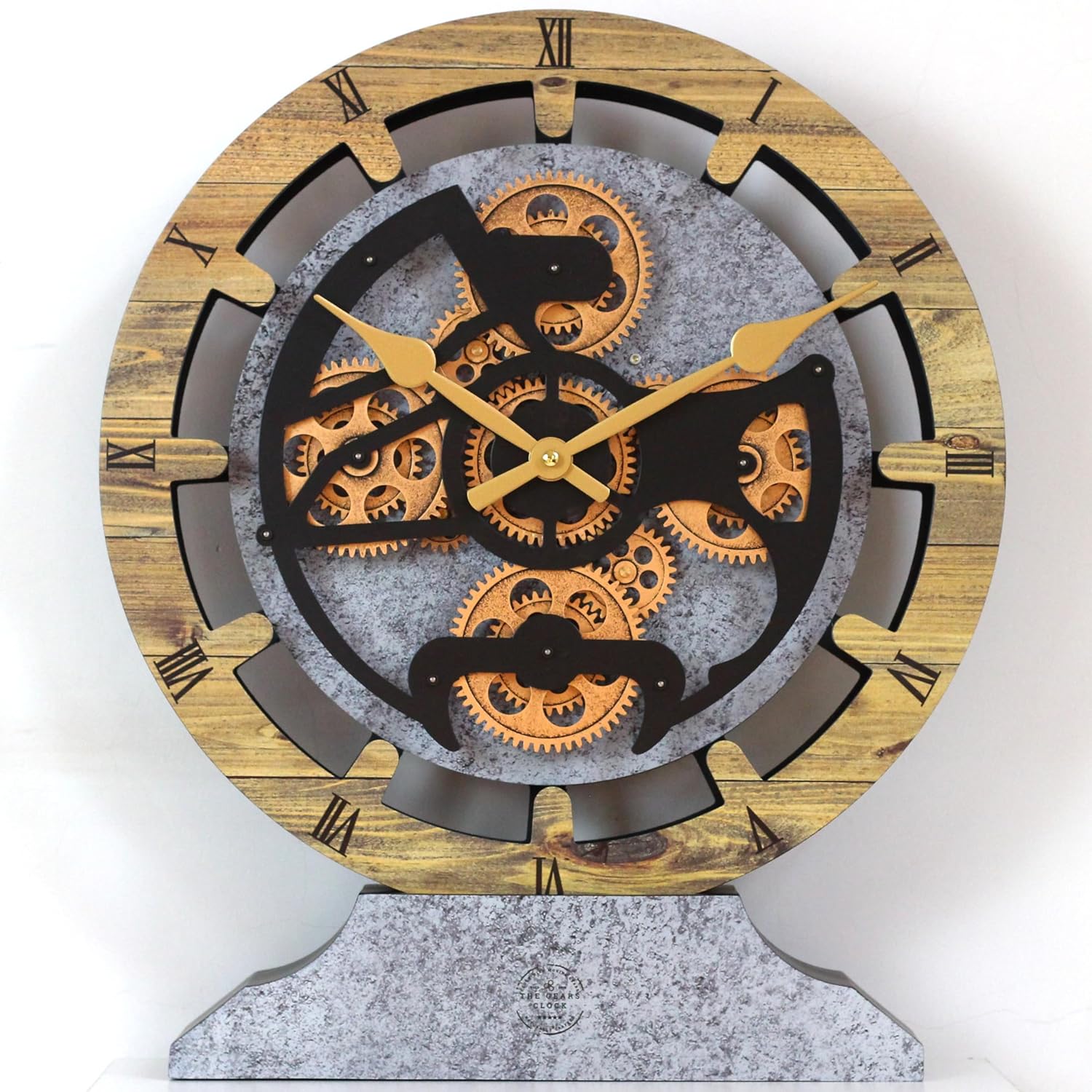 ImprovingLife The Gears Clock 16 inches Wall Clock with Real Moving Gears Convertible into a Big Mantel Clock (Wood & Stone)