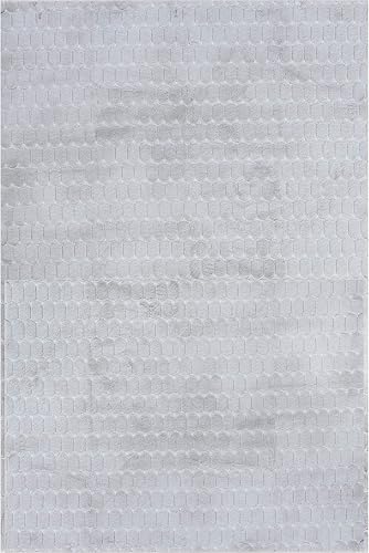 Miniatura 3 de nuLOOM Nia Tile - Alfombra de conejo sintético lavable a máquina, 5 x 8 pulgadas, color plateado