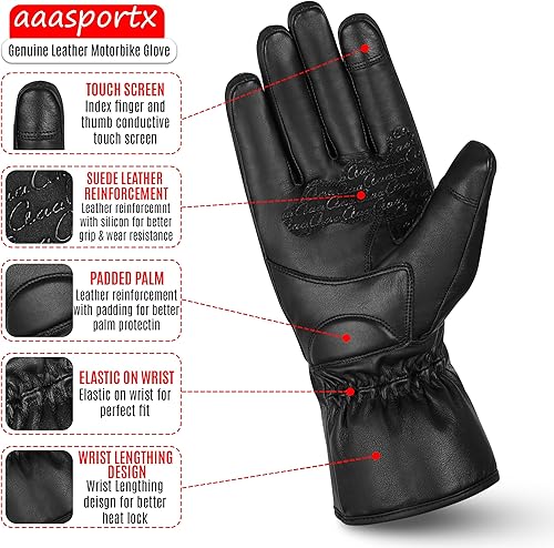 Miniatura 3 de aaasportx Guantes de motocicleta impermeables para invierno, cálidos, guantes de motocicleta para nudillos con función de pantalla táctil