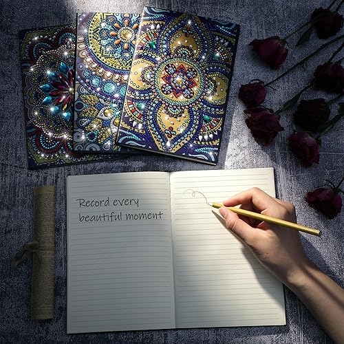 Miniatura 6 de Ctosree Paquete de 4 cuadernos de pintura de diamantes 5D, kits de pintura de diamantes de flores, arte y manualidades de cuero para adultos, kit de