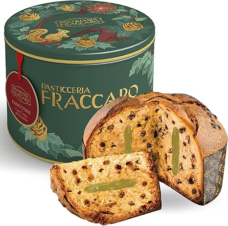 Pistachio Panettone Italian Cake - (26.4 Oz / 750 gr) with Pistachio Filling and Chocolate Chips - Premium Quality Italian Panettone Crafted with a 3-Day Process Including 48 Hours of Natural Sourdoug...