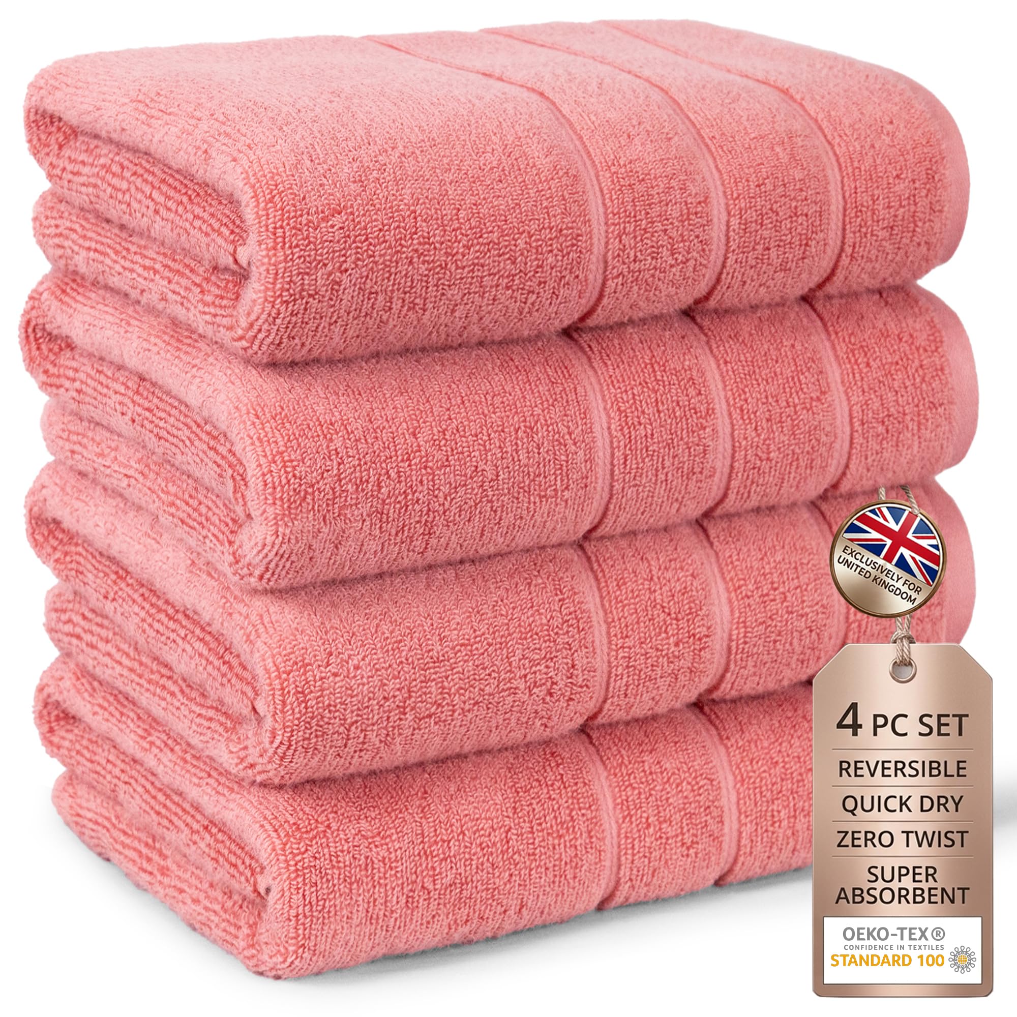 MYTRIDENT Zero Twist Bathroom Towels, Ring Spun Cotton, 4 Pack Bath Towels