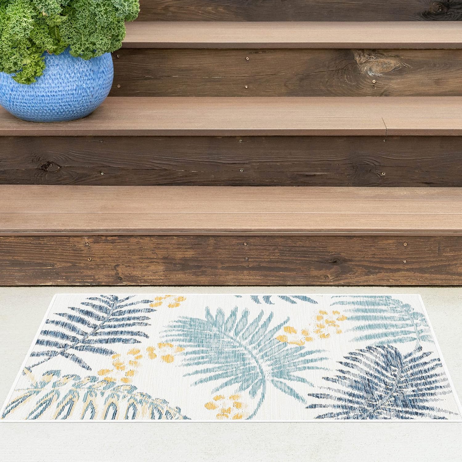 Double Sided/Reversible, Water Resistant Indoor Outdoor Rug 2x3 | Outdoor Rugs for Patio, Deck, Porch, Entryway | Fade Resistant Outside Area Rug | 2' x 3' Navy | Floral, Tropical or Geometric