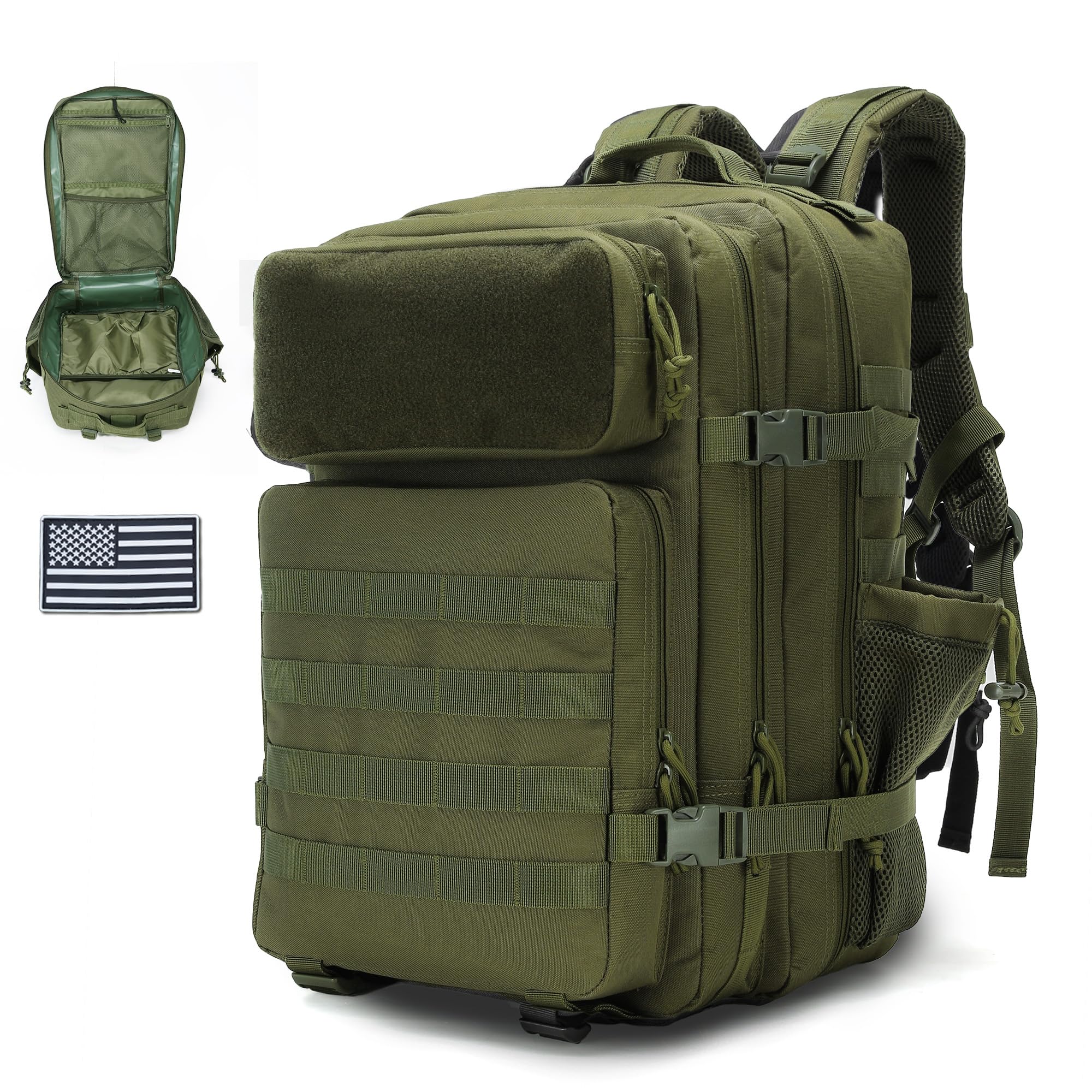gracedon Tactical Backpack - Military Molle Bag 3 Days Pack for men and Women Large Assault Rucksack 25-45L (45L-Green)