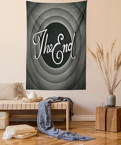 Lunarable Tapiz de los años 50, tamaño individual, pantalla de final de película vintage, industria de Hollywood, cine y televisión, colcha para