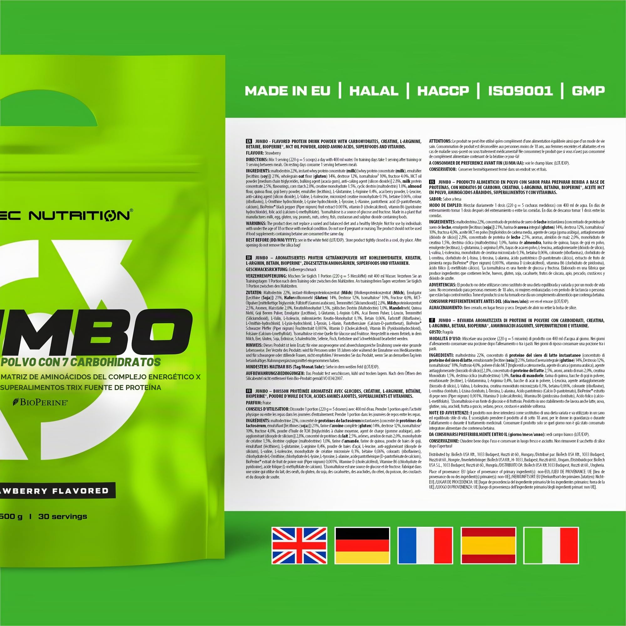 Scitec Nutrition Jumbo - Ganador de Peso Alto en Calorías - con Proteína Multi-Componente - Matriz de Aminoácidos - Matriz Metabólica - Mezcla de Superalimentos, 6,6 kg, Fresa