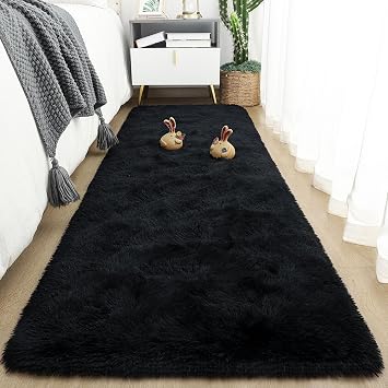 Tepook Black Soft Runner Rugs for Bedroom 2x6 ft with Rubber Backing