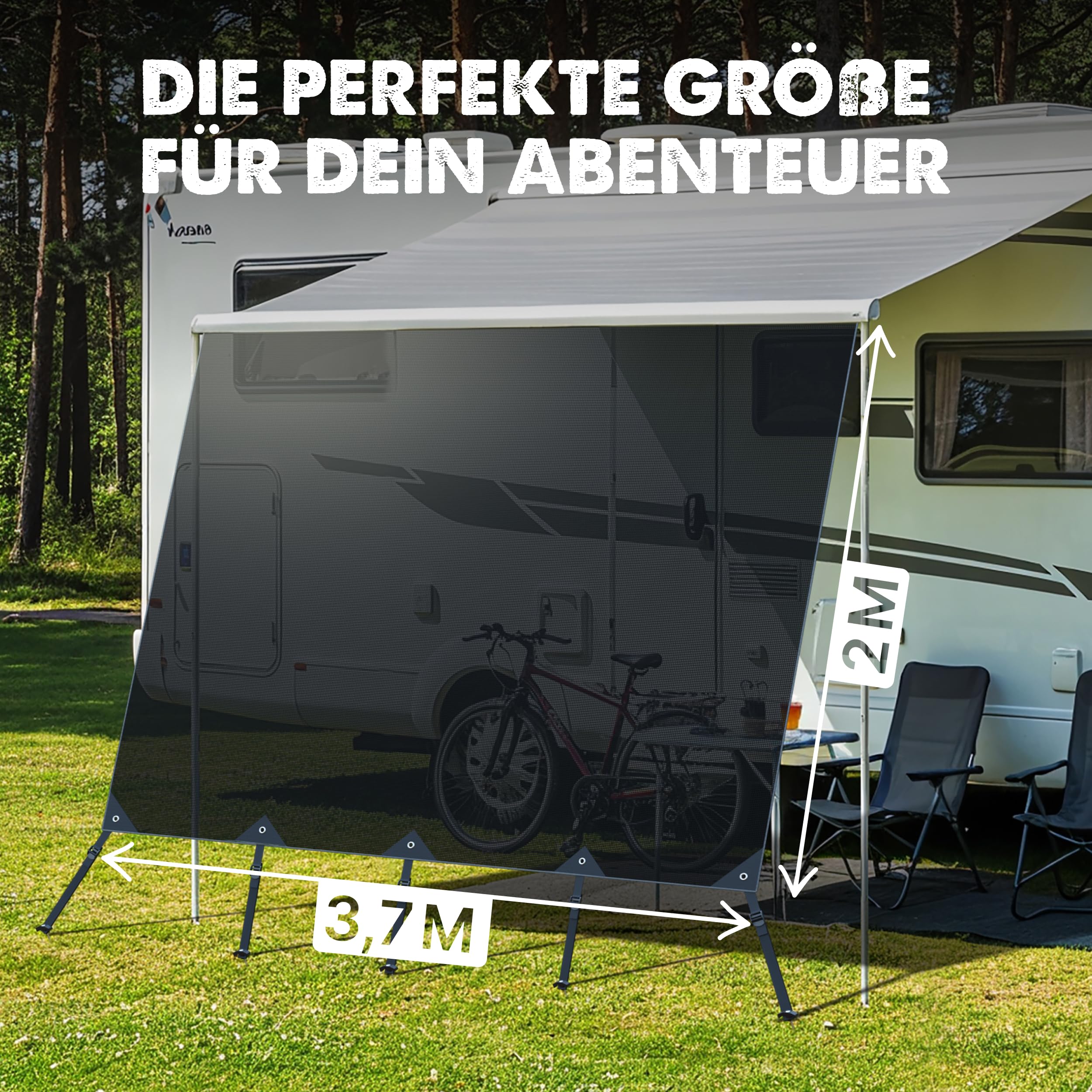 Sonnensegel für Wohnwagen & Wohnmobil 3,7 x 2,0 m mit Keder – Universeller Sonnenschutz – Passend für Thule Omnistor Markisen