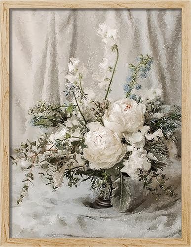 SIGNWIN Arte de pared enmarcado de ramo de rosas blancas en acuarela, impresiones botánicas florales para decoración de pared, decoración de pared
