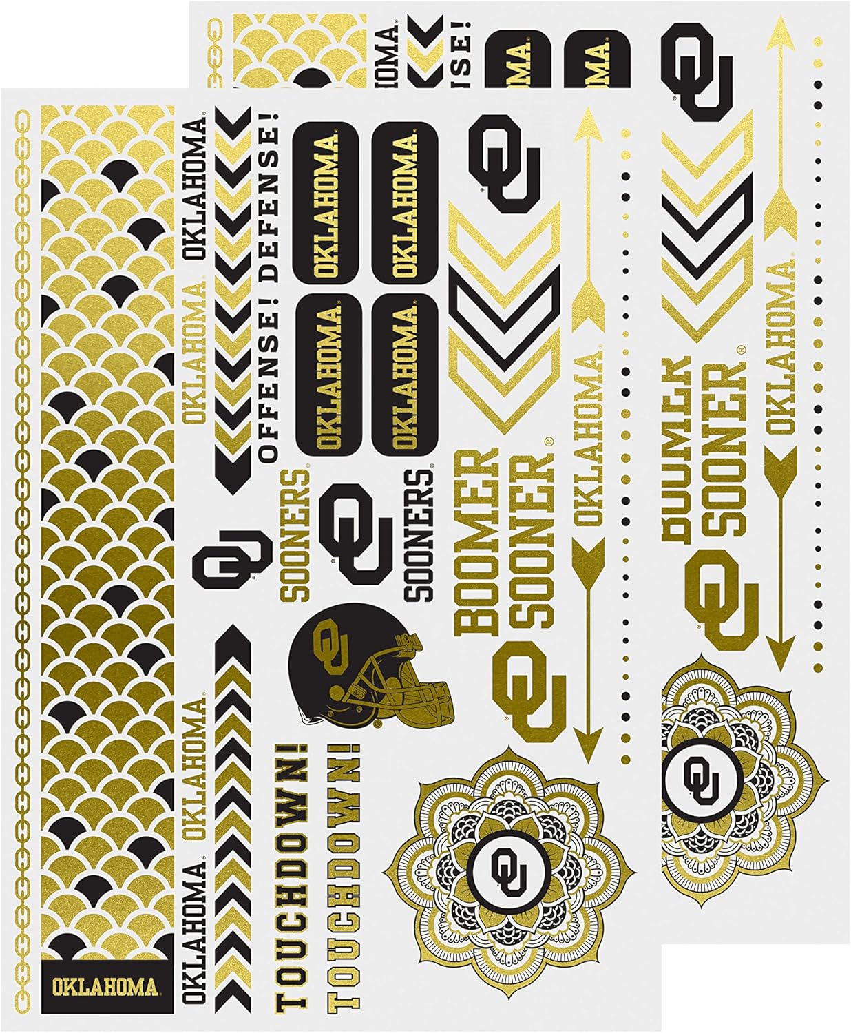Littlearth NCAA Oklahoma Sooners Metallic Body Jewelry, 2 Full Sheets, White