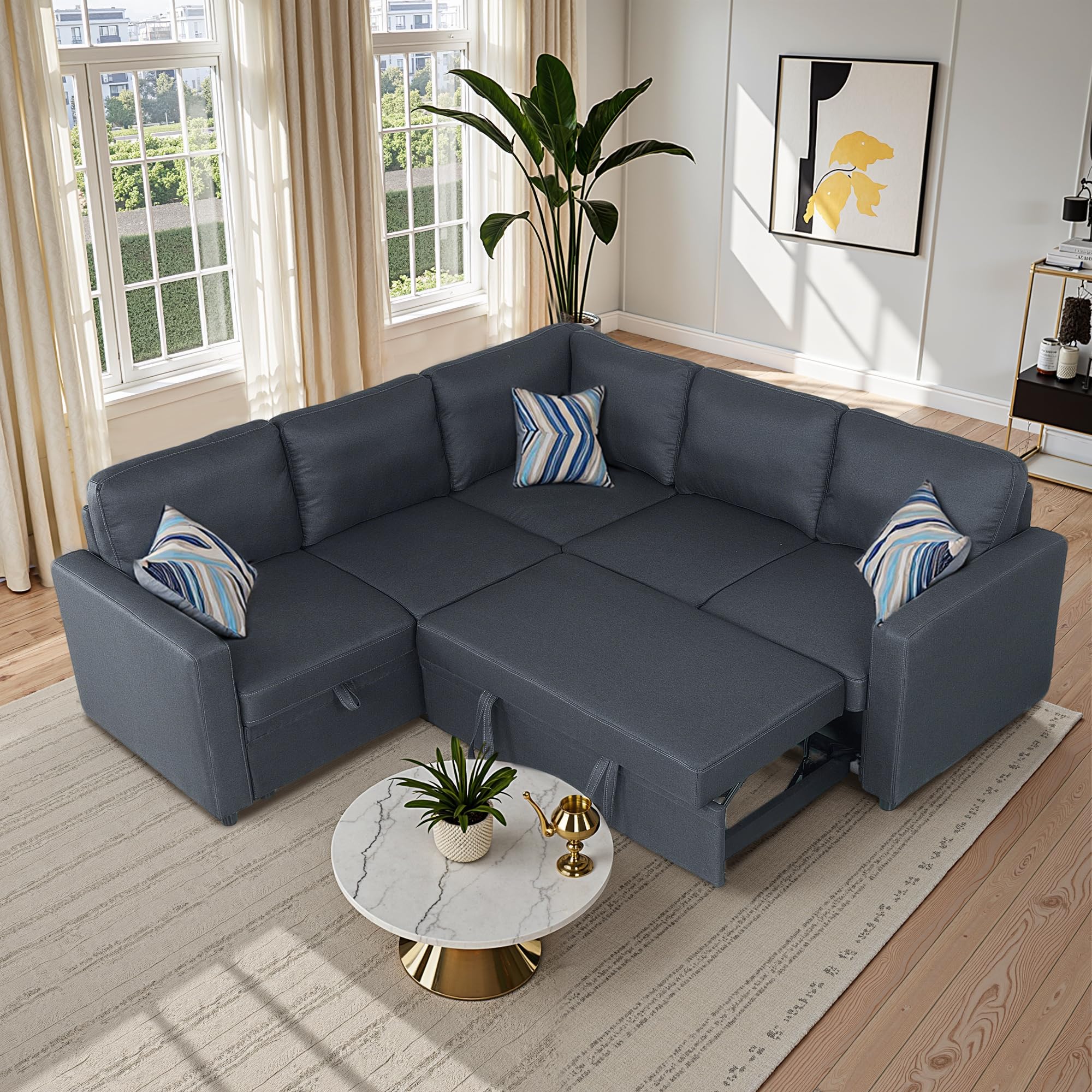 Trygoal Sleeper Sofa Couch with Pull Out Bed, L Shaped Couch Bed with Storage, Sectional Sleep Couches, Convertible Sleeper Sofa Beds W/Reversible