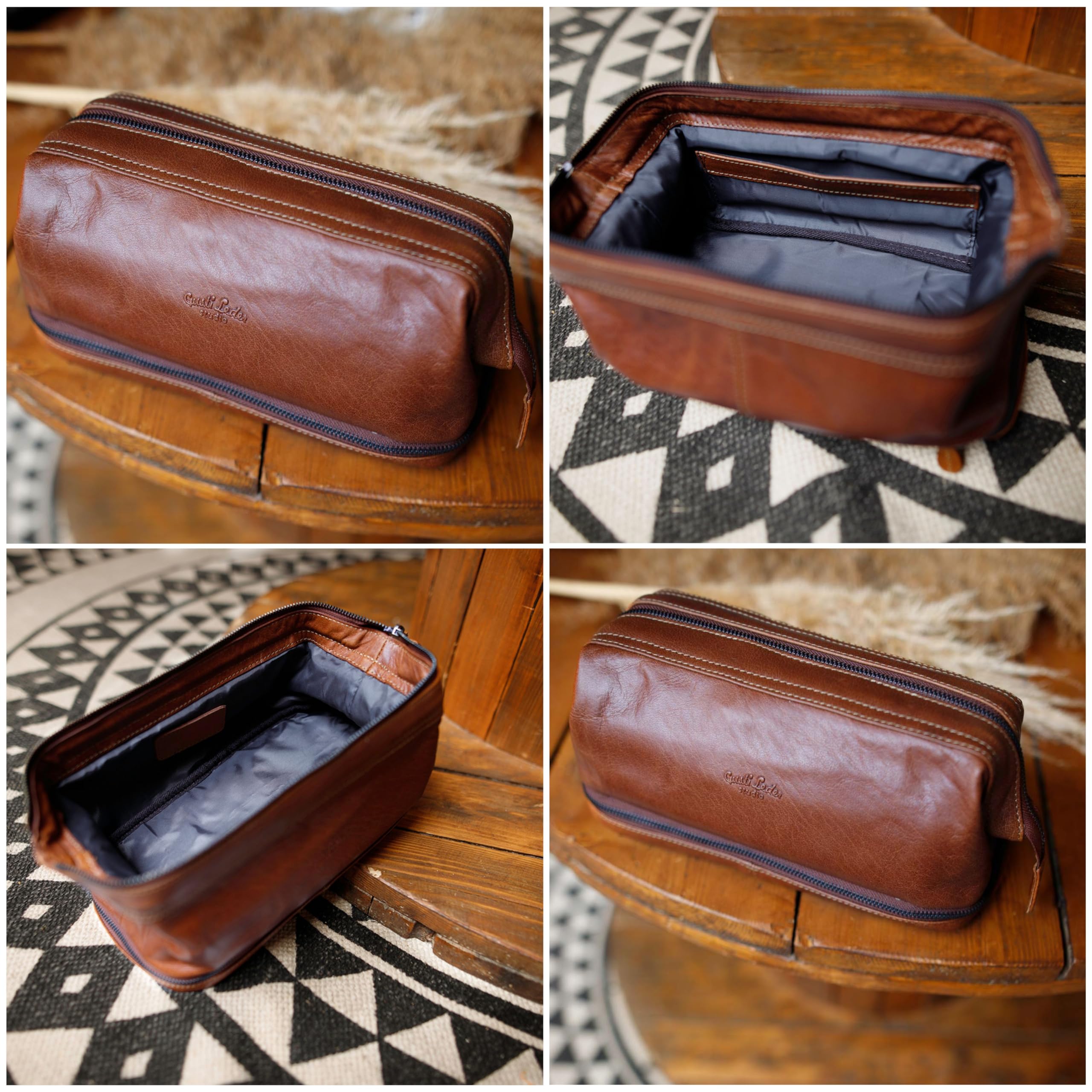 Gusti Waschtasche Leder - Quinn Kulturtasche Schminktasche Braun Leder