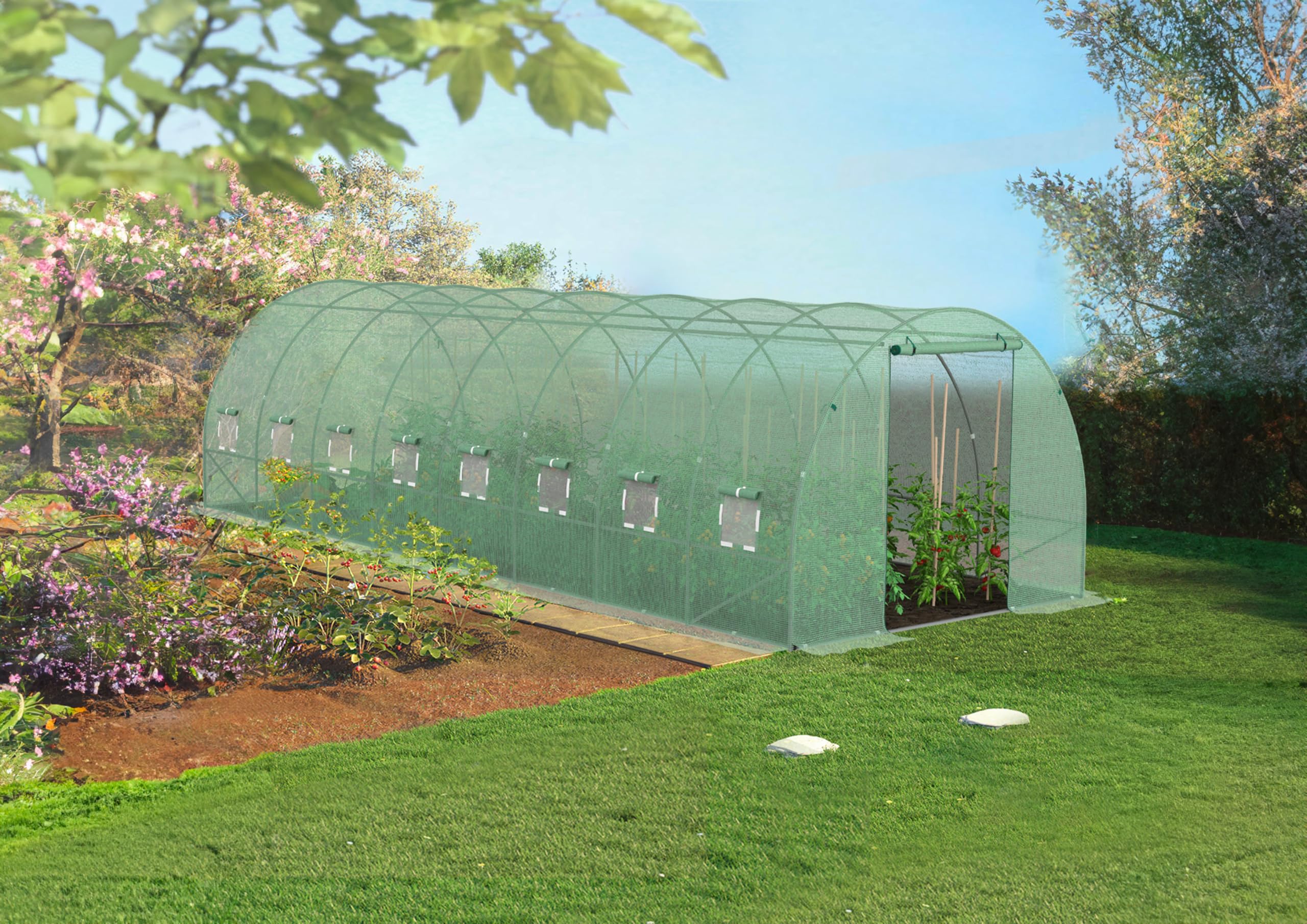 TERRE JARDIN Serre Tunnel de Jardin 24M² avec bâche renforcée 8 x 3 m