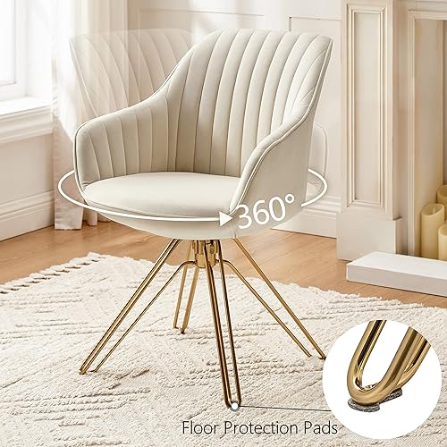 Miniatura 3 de Art Leon Silla giratoria moderna de mediados de siglo, silla de escritorio sin ruedas, silla lateral tapizada de terciopelo con patas de metal