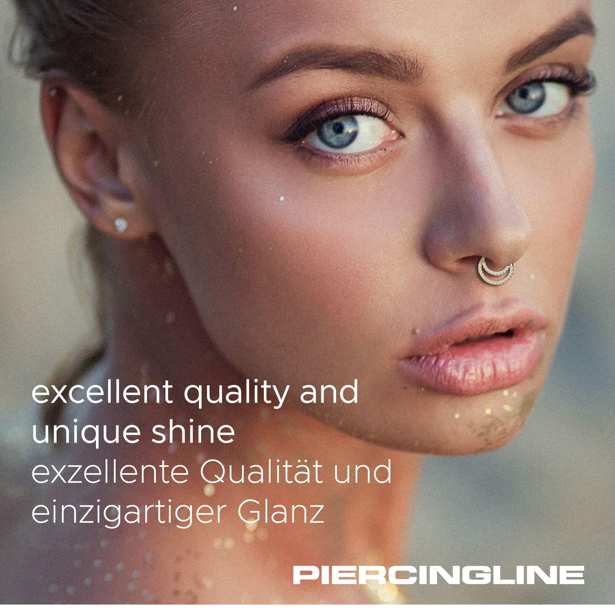 PIERCINGLINE Piercing Ring 14K Gold Segmentring Clicker EINGEFASSTE MOISSANITE + 2 RINGE 585er Gold - Goldfarben