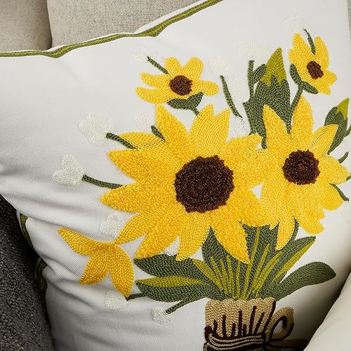 Miniatura 5 de YOUR SMILE Paquete de 2 fundas de almohada decorativas bordadas de 18 x 18 pulgadas, fundas de almohada florales de granja para sofá, sala de estar,
