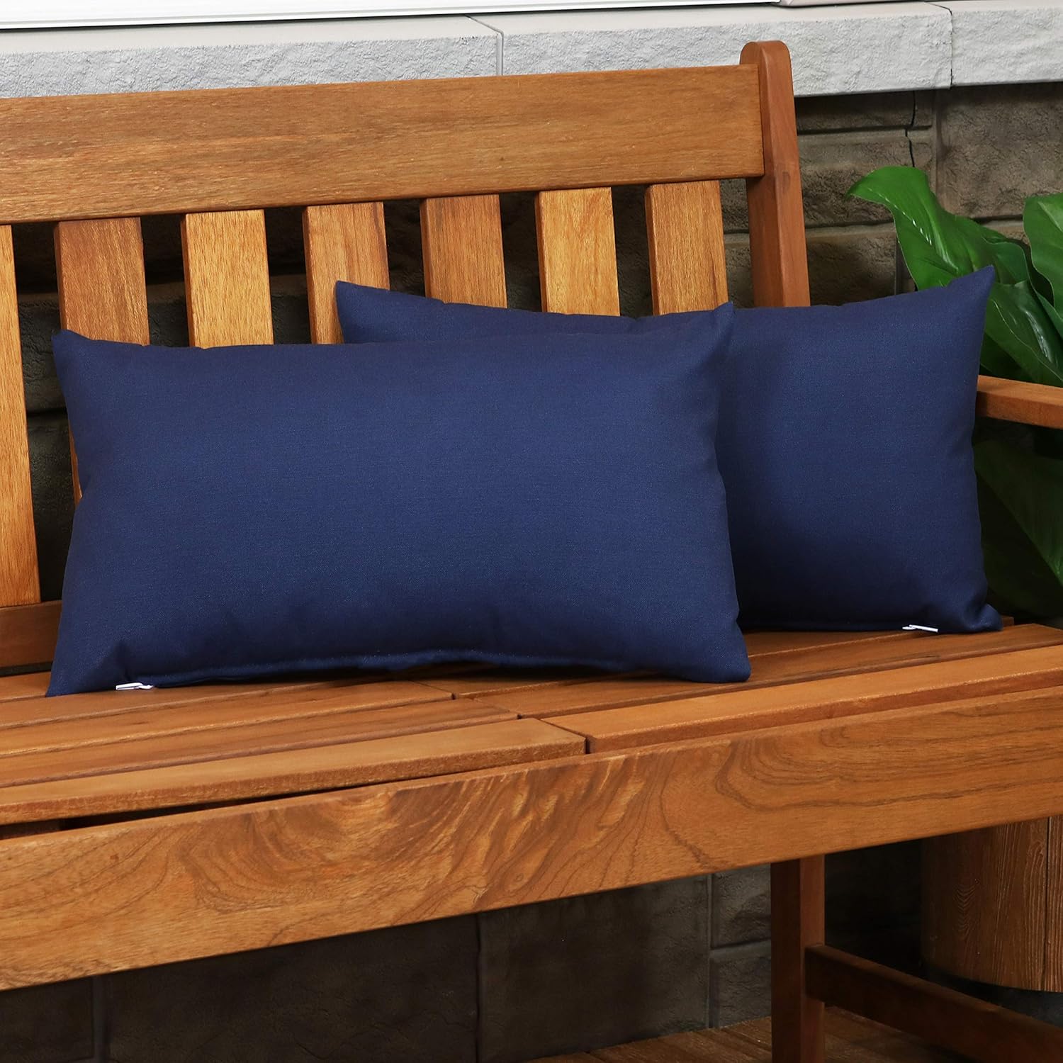 Sunnydaze Indoor and Outdoor Decorative Lumbar Pillows Set of 2 with Zipper Closures and Inserts - 12 x 20 Inch Rectangular Throw Pillows - Weather-Resistant Polyester - Navy