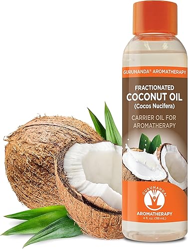 GuruNanda - Aceite de coco fraccionado prensado en frío - Aceite portador natural y puro, aceite de masaje sin olor para piel y cabello, 4 onzas