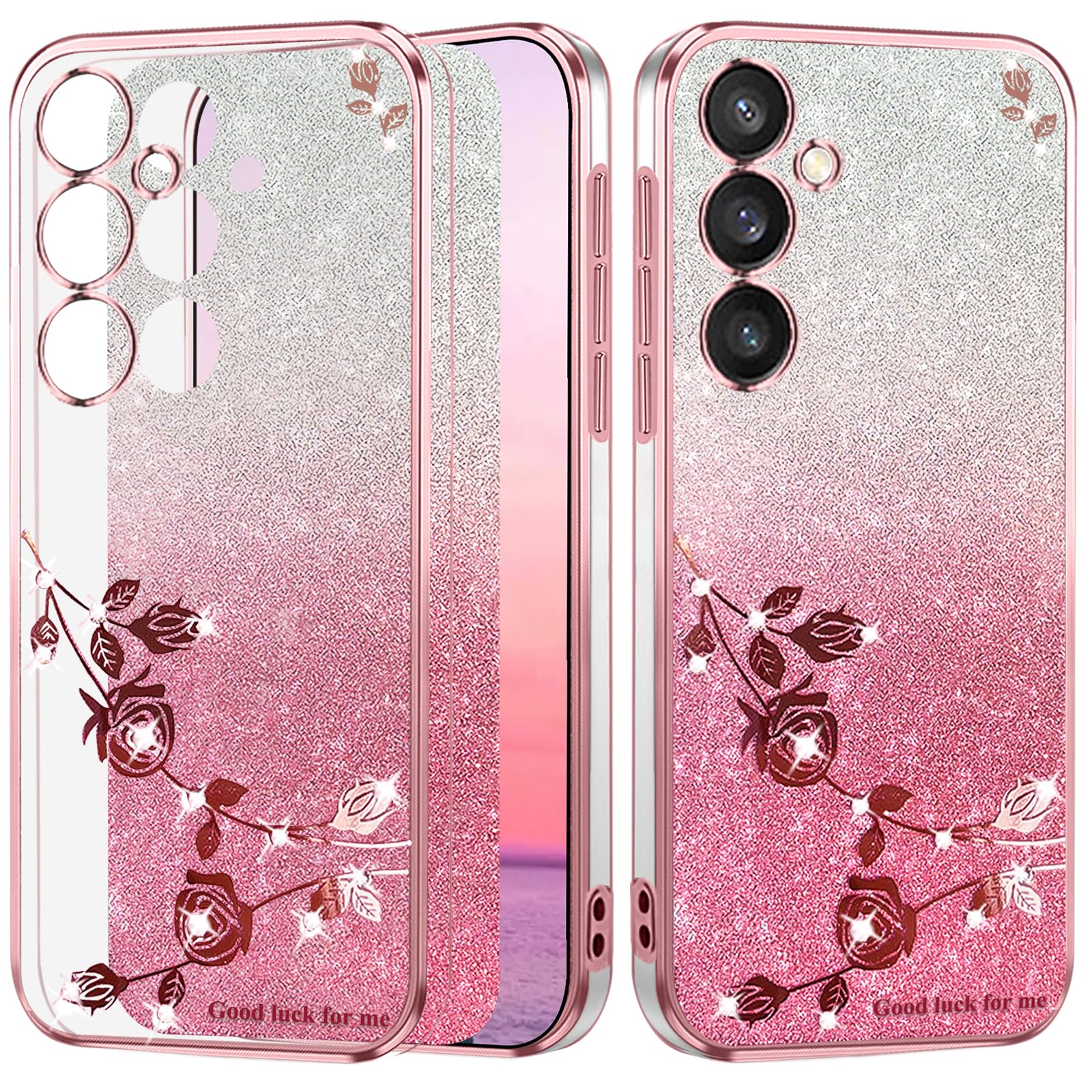 Coque Samsung S24 Plus antichoc transparente silicone paillettes motif fleur violet - 8
