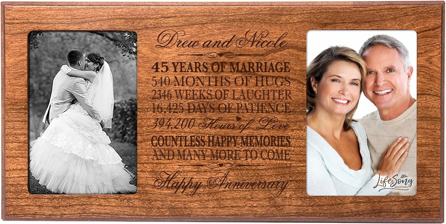 LifeSong Milestones Personalized 45 Year her him Couple Custom Engraved Wedding Celebration for Husband Wife Girlfriend Boyfriend Photo Frame Holds Two 4x6 Photos (Cherry)