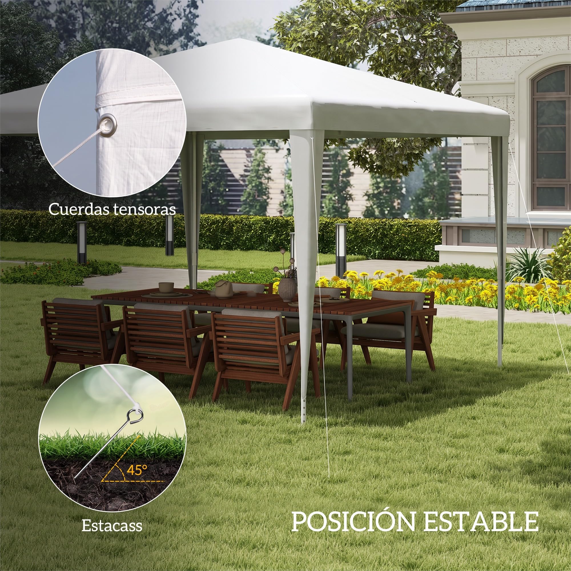 Outsunny Carpa Desmontable 3x3 m con 4 Orificios Drenaje Anti-UV Blanco