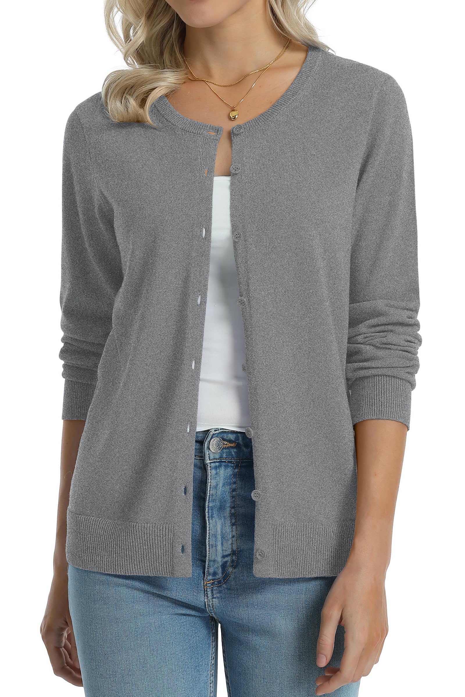 QUALFORT Women's 100% Cotton Lightweight Cardigans Long Sleeve Sweater