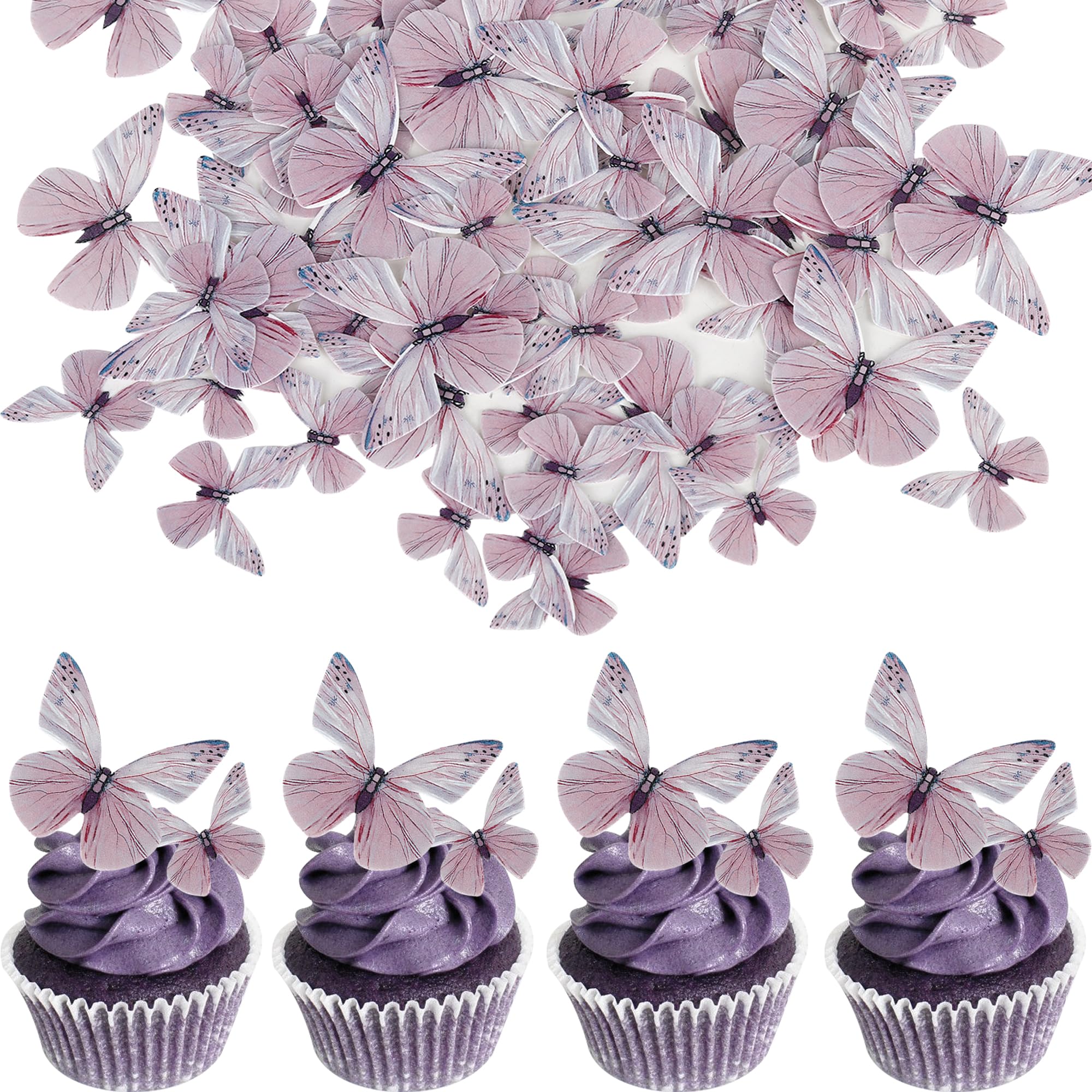 72PCS Edible Cupcake Toppers - Butterfly Cake Decoration Picks for Baby Shower & Kids Birthday Party - Purple