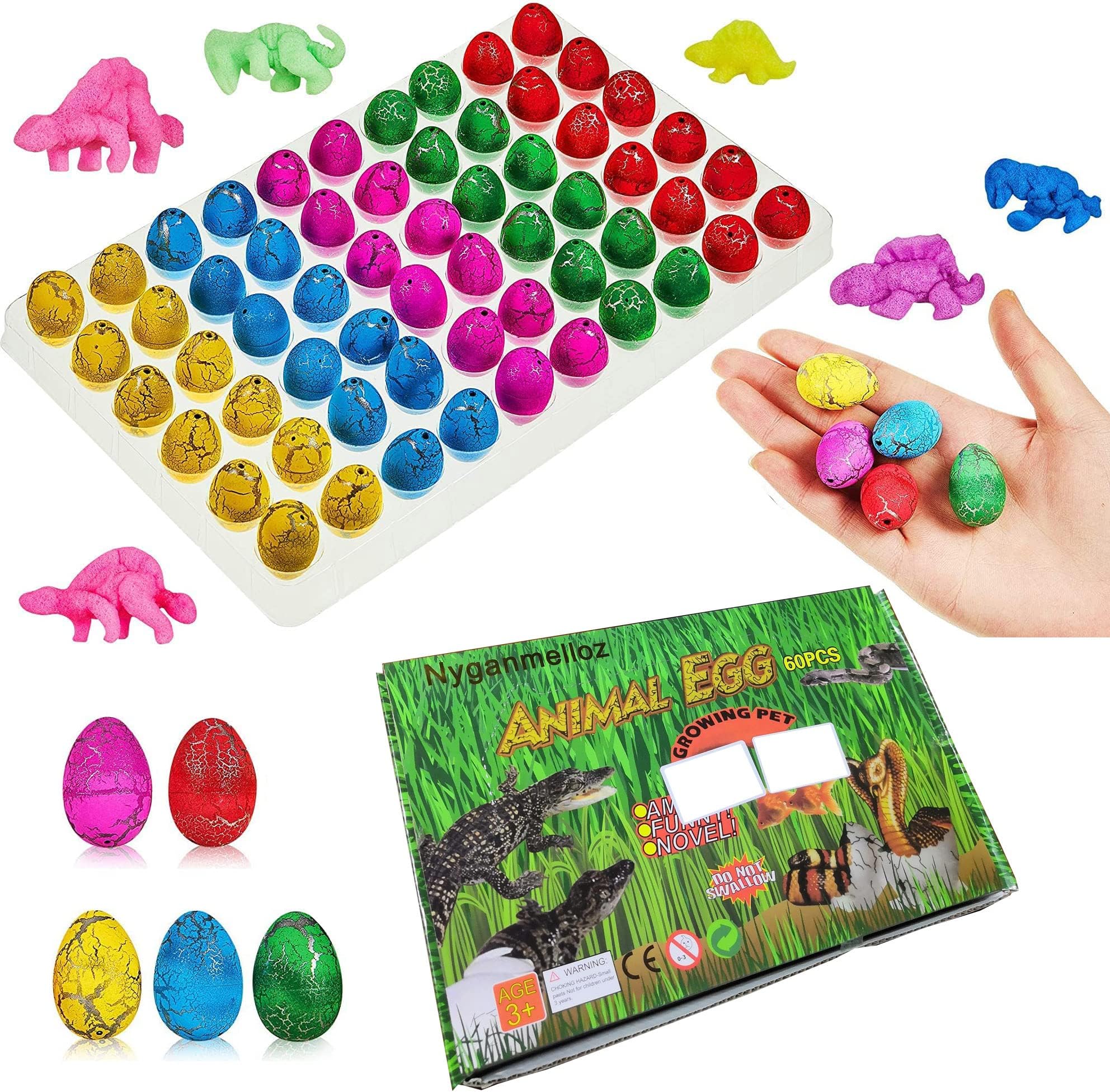 Nyganmelloz 60 Pieces Dinosaur Eggs Toys Dino Eggs Grow in Water Hatching in Water Pool Games Science Kits Crack Novelty Toy Mini Dino Egg for Boys Girls Birthday Present Toys Party Favor