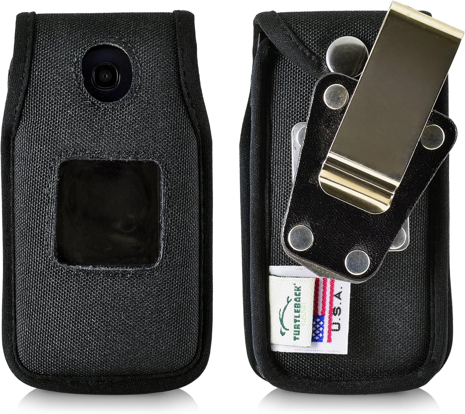 Turtleback Fitted Case Made for Alcatel Go Flip, Flip V, ATT Cingular FLIP2 and T-Mobile 4044W, MYFLIP (A405DL) Flip Phone Black Nylon Heavy Duty Rotating Removable Metal Belt Clip
