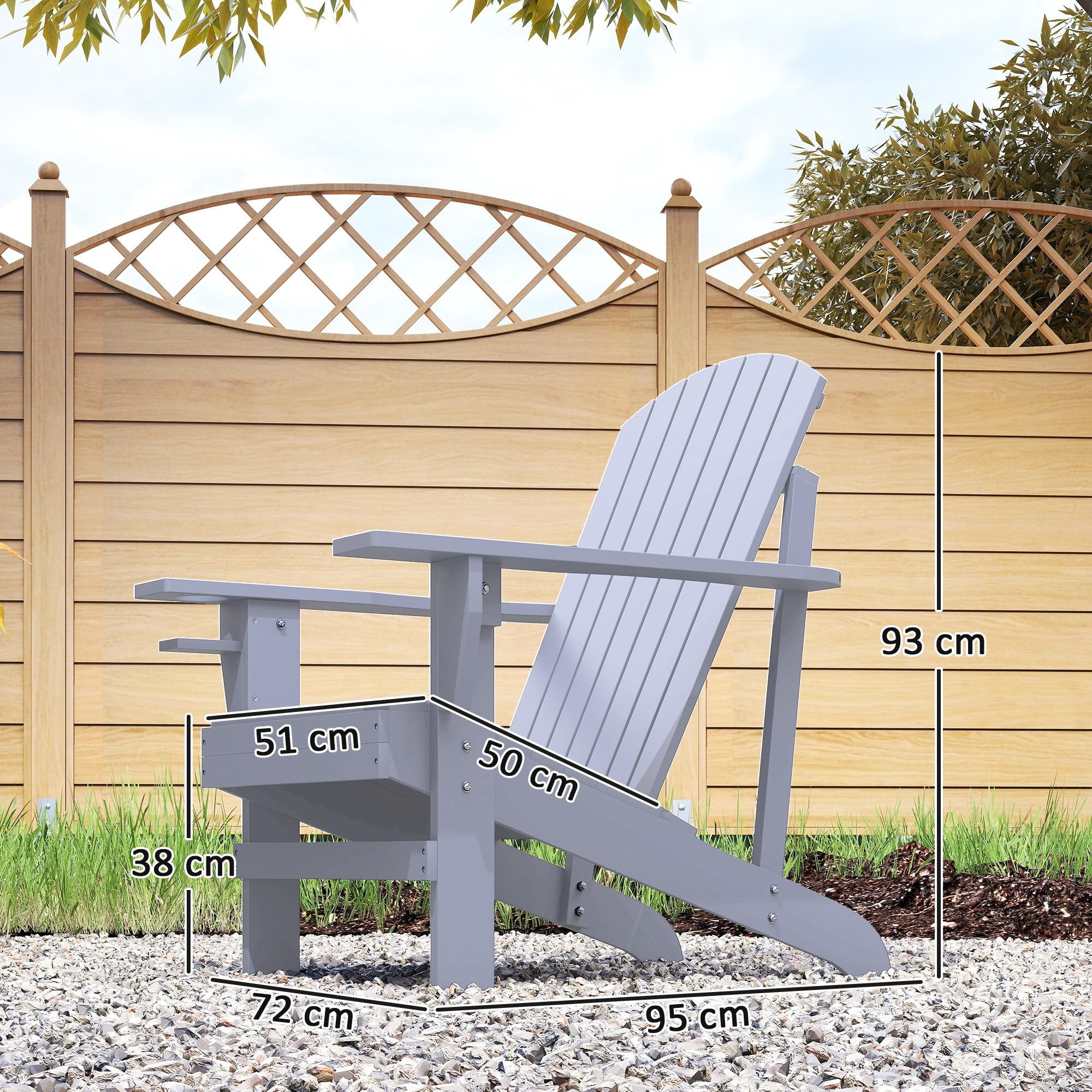 Outsunny Fauteuil de Jardin Adirondack Grand Confort Porte-gobelet intégré Bois de Sapin traité Peint Gris