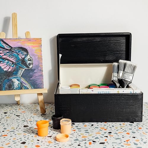 Miniatura 6 de Caja grande de almacenamiento de madera negra con tapa con bisagras, 11.8 x 7.87 x 5.51 pulgadas (+-0.5), caja de regalo para herramientas,