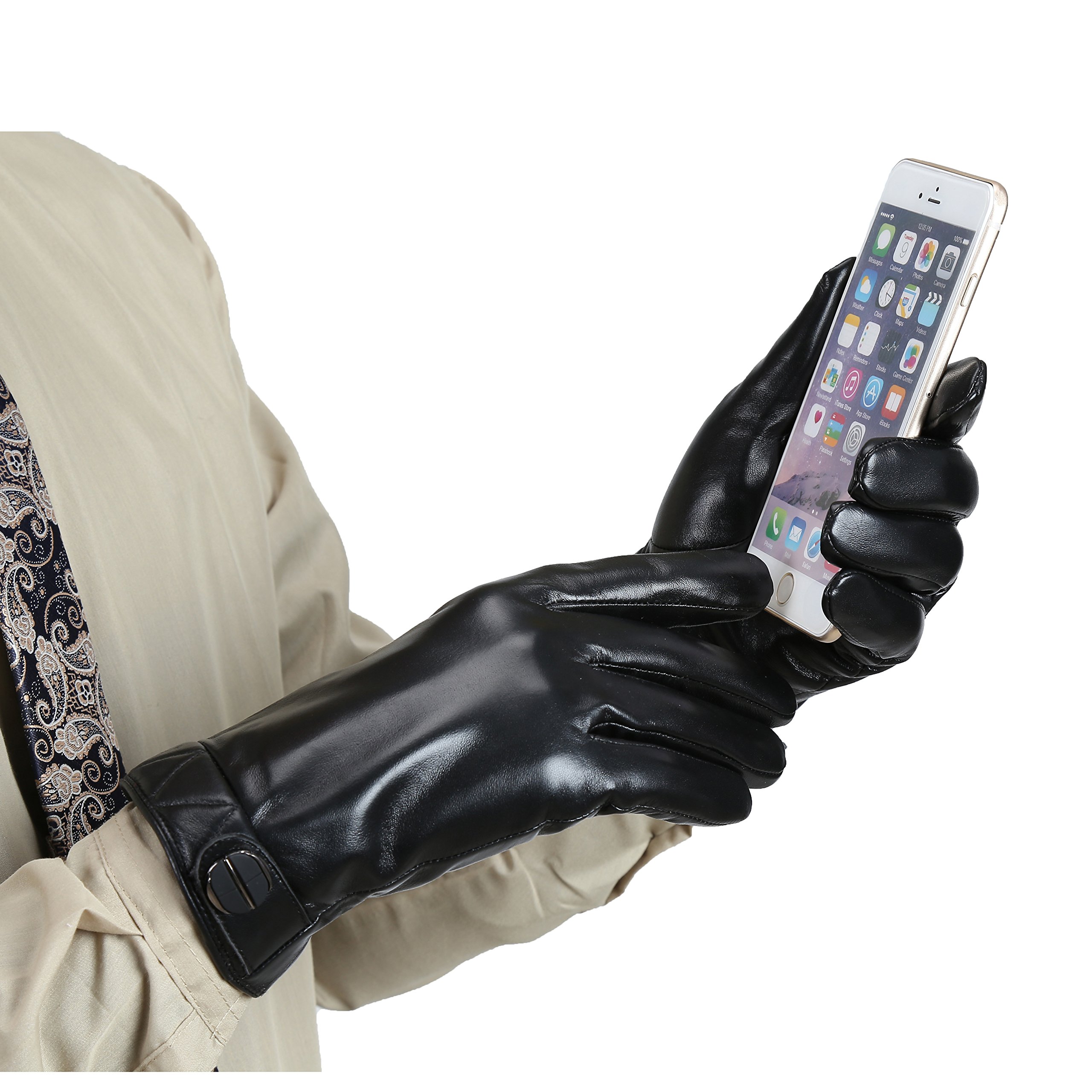 Men's Full-hand Touchscreen Winter Real Leather Gloves; Premium Ethiopian Sheepskin;