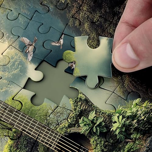 Miniatura 4 de Rompecabezas de 1000 piezas para adultos, diseño de bosque de guitarra, naturaleza, rompecabezas de fantasía, paisaje, pájaro, plantas, desafiantes