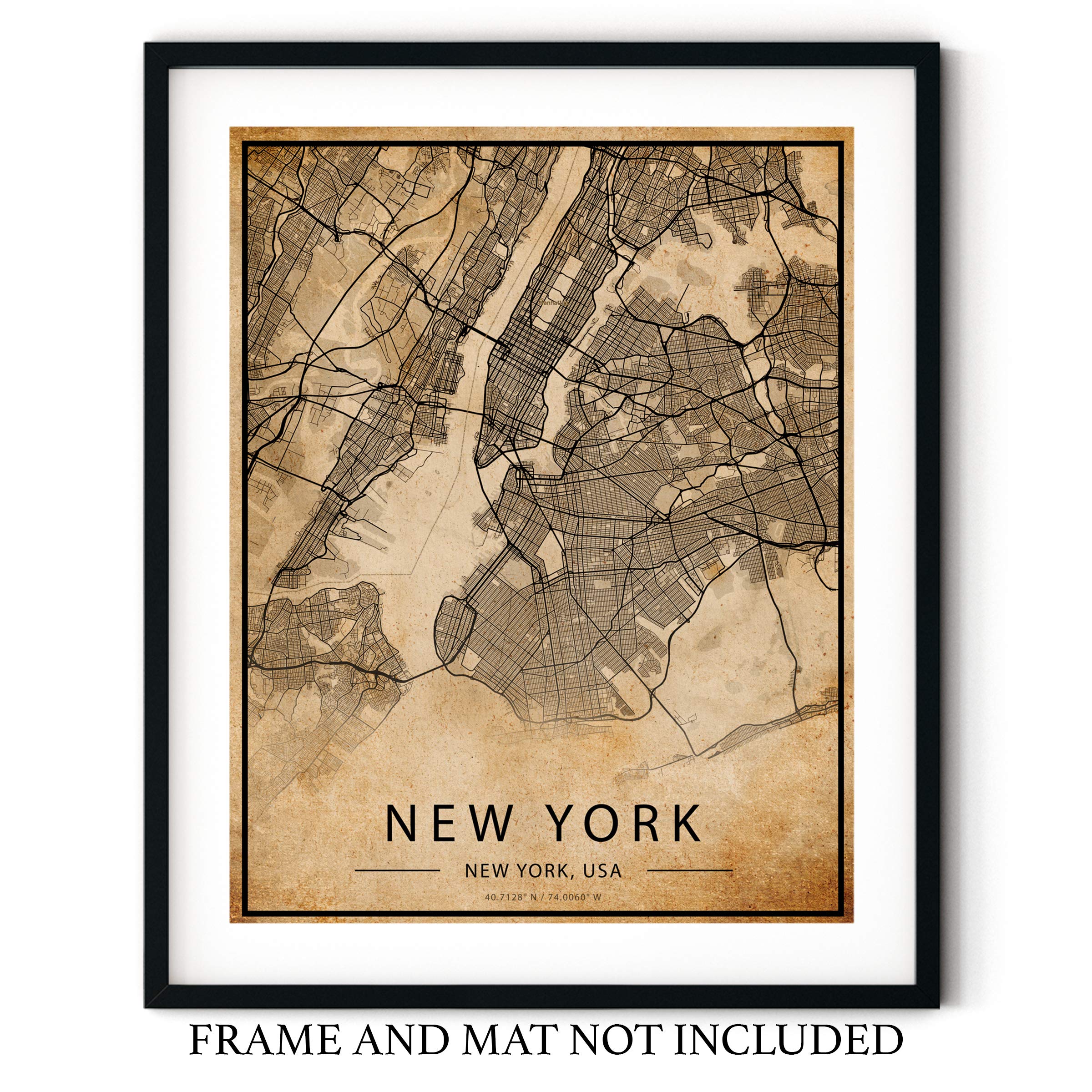 ヴィンテージ NYマップ　フレーム付き Old Map of New York and Manhattan 1924 Vintage Map Wall Map