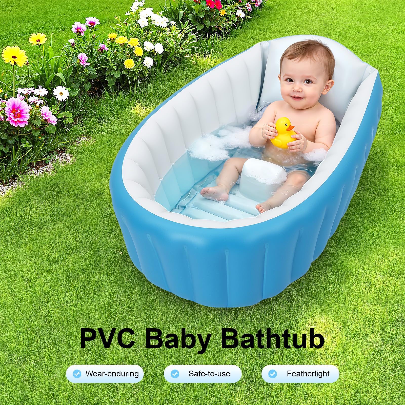 Vasca da bagno gonfiabile per bambini, portatile da viaggio per neonato, vasca da bagno per bambini con pompa ad aria, pieghevole antiscivolo bacino doccia mini aria piscina per neonati piscina per
