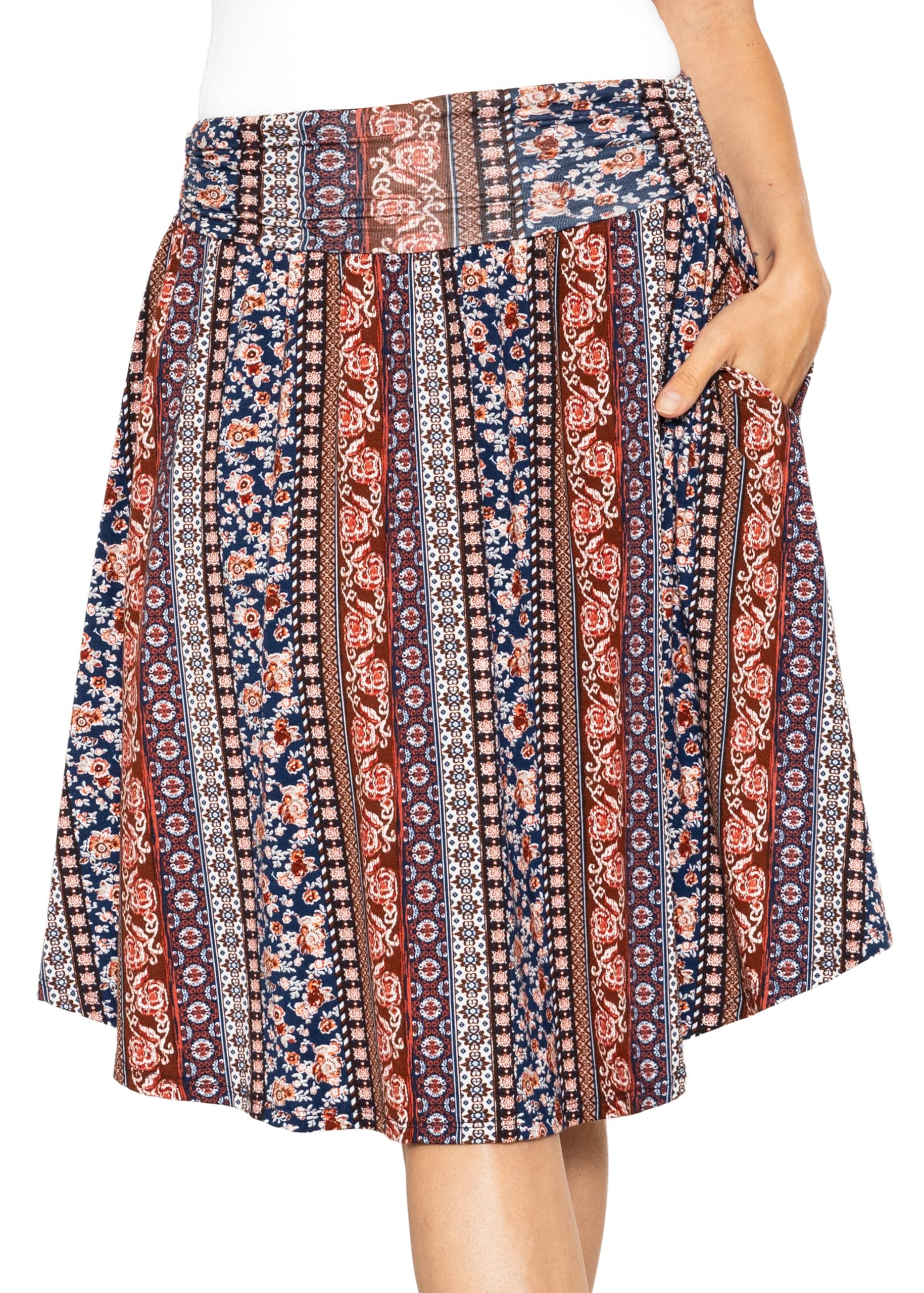 Womens and Plus Size Scoop Hem Flare Mid Length Skirt with Pockets S-5X