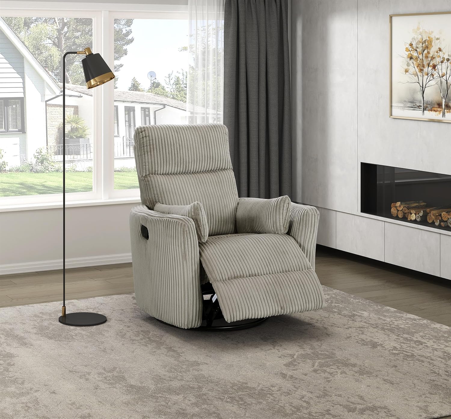 Lexicon Traverse Corduroy Swivel Glider Reclining Chair in Taupe