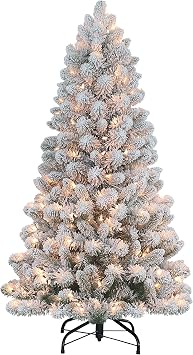Puleo International Pre-Lit 4.5 Flocked Virginia Pine Artificial Christmas Tree with 200 Lights, Green
