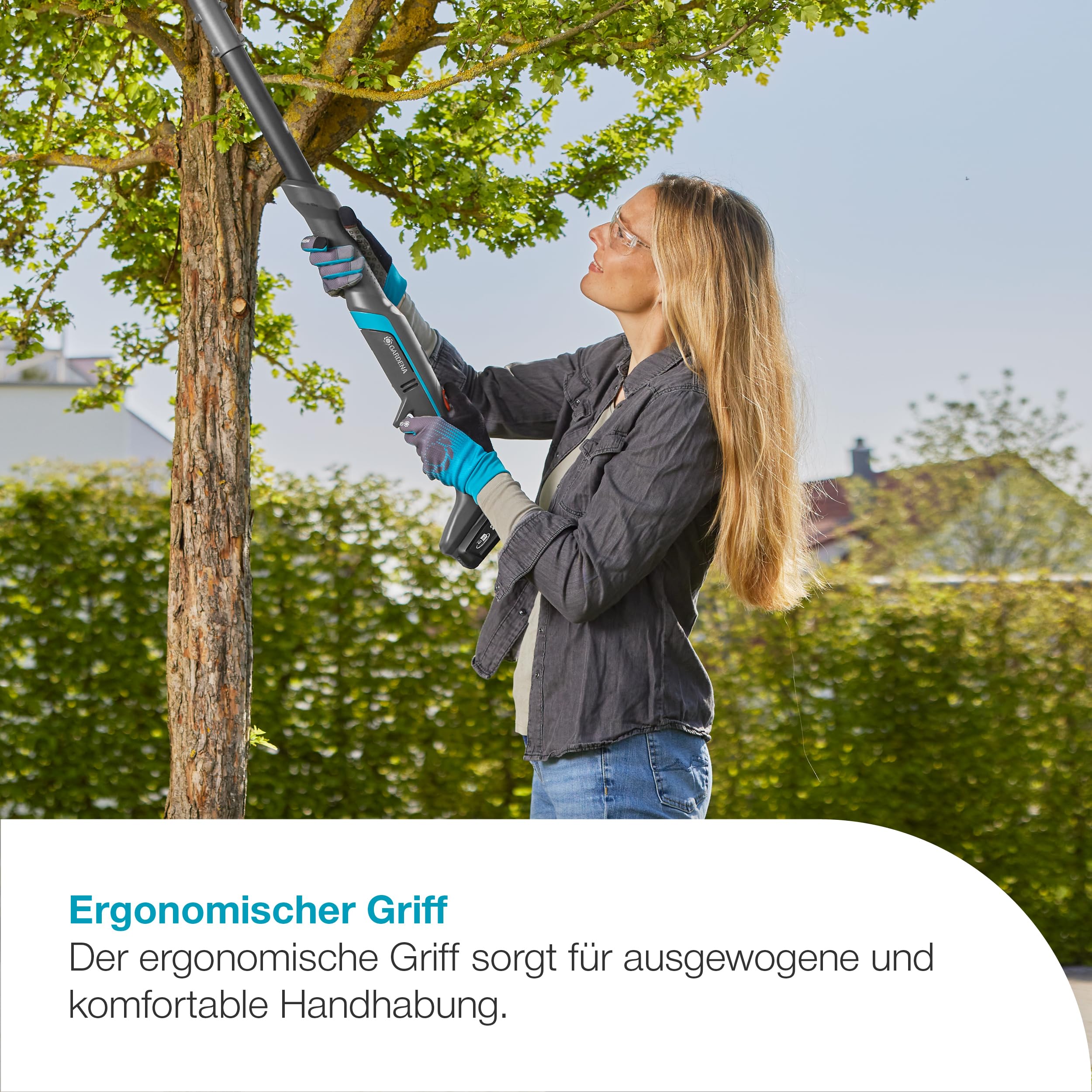 Gardena Akku-Astschere EasyCut 110/18V P4A Solo: Kraftsparendes Schneiden, Bis zu 2,5 m Reichweite, Leicht & ergonomisch, Stahlmesser, Kabellos (14772-55)