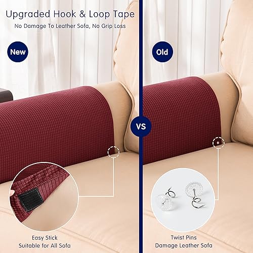 Miniatura 4 de SUBRTEX Juego de 2 fundas elásticas para brazos de sofá, fundas de sofá a cuadros, fundas antideslizantes para reposabrazos reclinables y sillones